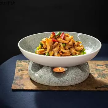 Ceramic Dinner Plate Candle Heating Insulated Discs Fruit Plates Salad Bowl Dessert Bowl Soup Plate Sushi Plates Sashimi Dish