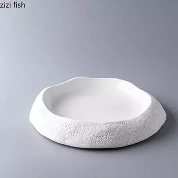 Ceramic Dinner Plate Circular Stone Pattern Soup Plate Vegetable Plates Salad Plates Dessert Dish Restaurant Creative Tableware