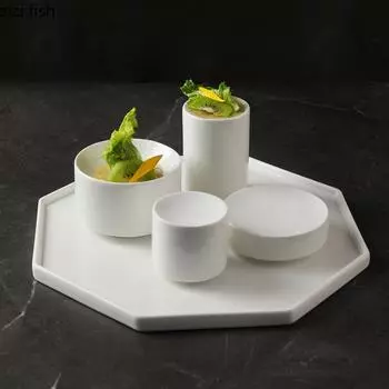 Ceramic Dinner Plate Creative Cylindrical Dessert Plate Snack Plate Sushi Plates Pastry Plates Household Solid Color Tableware