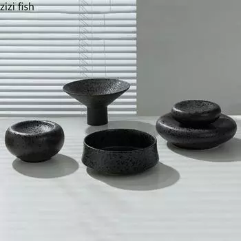 Ceramic Dinner Plate Creative Irregular Texture Dessert Plate Snack Plate Thick Soup Bowl Salad Bowl Home Solid Color Tableware