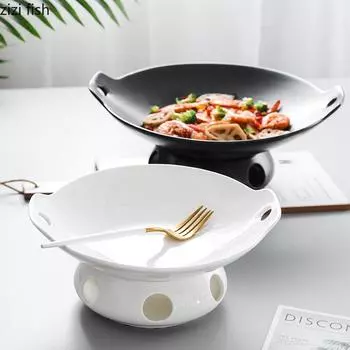 Ceramic Dinner Plate Heating Base Serving Plate Western Plates Candle Insulation Tableware Dry Pot Plates Candle Heater Bowl