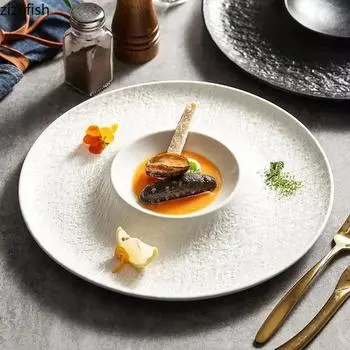 Ceramic Dinner Plate Restaurant Pasta Plate Salad Plate Dessert Plates Sashimi Plates Home Stone Texture Solid Color Tableware
