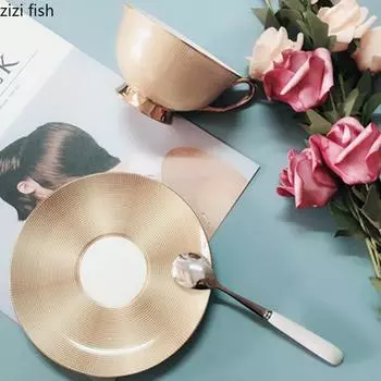 Ceramic Flower Tea Cups Coffee Cup and Saucer with Spoons Water Cup Breakfast Cups Afternoon Tea Mug Milk Mug Juice Mugs Teacup 201-300ml