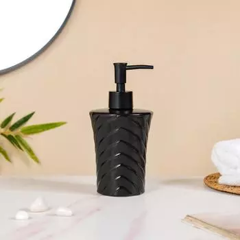 Ceramic Geometric Design Liquid Dispenser | Handwash Bottle For Kitchen | Soap Bath Dispenser For Wash Basin & Bathroom | 300Ml (Black)