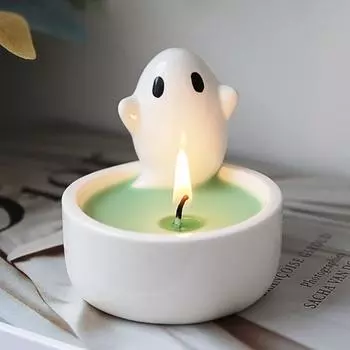 Ceramic ghost candlestick ins scented candle cute ghost Nordic style ornament Halloween gift 1 #little ghost candlestick