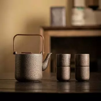 Ceramic Gilded Iron Glazed Beam Pot Tea Cup Tea Set Retro Tea Maker Japanese Cup Pot