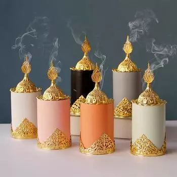 Ceramic Handheld Incense Burner, European-Style, Golden, Golden Tower, Light, Luxury Table Decoration, Middle East Arab белый