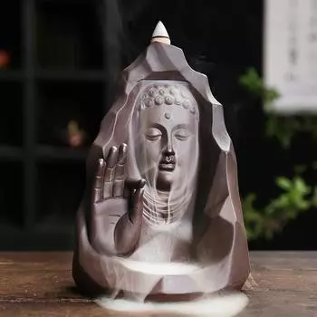 Ceramic Handicrafts Zen Buddha Purple Clay Backflow Incense Burner Incense Home Ornament Zen Meditation Relaxation Decoration