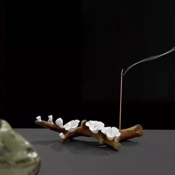 Ceramic Handmade Flower Carving Line Incense Burner Ornament Plum Blossom Fragrance Seat Creative Rockery Pen Holder белый