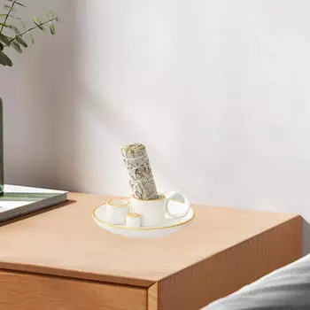 Ceramic Incense Burner Holder Ornament Home Fragrance Candle Catcher Tray with Handle