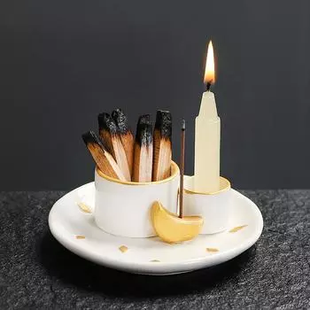 Ceramic Incense & Candle Holder with Ash Catcher Tray Perfect for Sage Burning Smudge Meditation & Yoga Room Decor Ramadan Decor