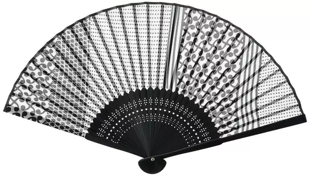 Ceramic indigo fan in presentation small pattern 21cm box, stripes,