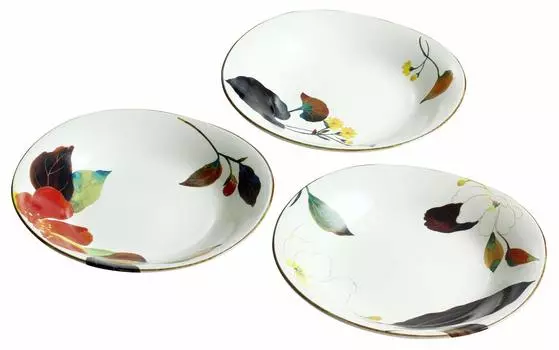 Ceramic Indigo Hanakairo Tri-Piece Multipurpose Plate 3 Types of Flowers Size: Approx. W22.5 D20.5 H4 02475