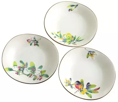 Ceramic indigo Hyakuchidori three-piece multipurpose plate