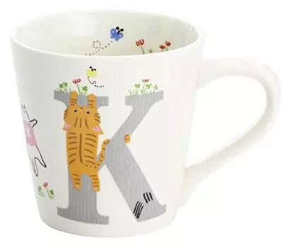Ceramic indigo mug cat alphabet K 13093