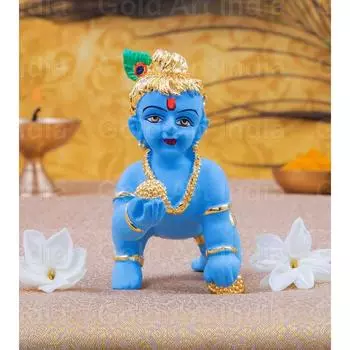 Ceramic Laddu Gopal Idol Gold pated with Blue Terracotta Finish | Lord Krishna | Bal Gopal |Thakur Ji | Ladoo Gopal ji | Janmashtami Special