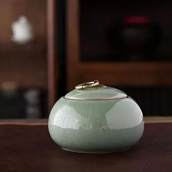 Керамическая маленькая чайная банка, китайская коробка для хранения всех видов чая, грубая керамическая банка, контейнер для чая пуэр, современный стиль trumpet10.5x7.5cm