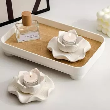 Ceramic lotus candle holder crafts home ornaments for Buddha decoration desktop candle holder aromatherapy fragrance indoor Xiangzhi - White