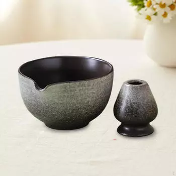 Ceramic Matcha Bowl with Whisk Holder, 430ml Cup for Tea Ceremony белый