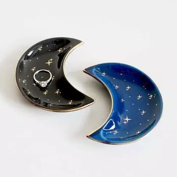 Ceramic Moon Shape Small Jewelry Dish Trays Earrings Necklace Ring Storage Plates Fruit Dessert Display Bowl Decoration Tray