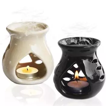 Ceramic Oil Burner Aroma Diffuser Set of 2 (Black & Off-White) чёрный/белый
