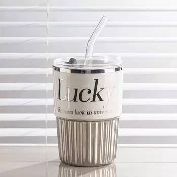 Ceramic Straw Cup Coffee Cup High End Exquisite Boy and Girl High Looking Couple Office Mug Souvenir 301-400ml