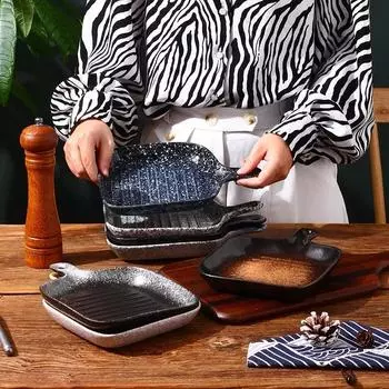 Ceramic tableware wholesale Ceramic tableware High value Western food plate Baking Handle Porcelain Square plate Dinner plate