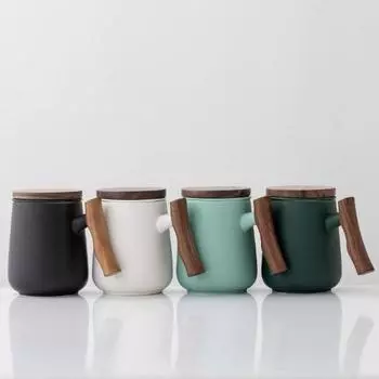 Керамическая чашка для заваривания чая с деревянной ручкой 400 мл White(400ml)