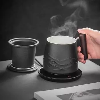 Керамическая чашка для чая с заварочным устройством Relief Mountain Coffee Tea Mug 310 мл Black and Blue