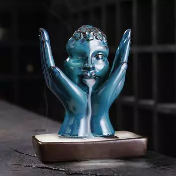Ceramic Thinking Girl Backflow Incense Burner Home Decorative Statue Ornament for Meditation and Yoga Practice -No Incense