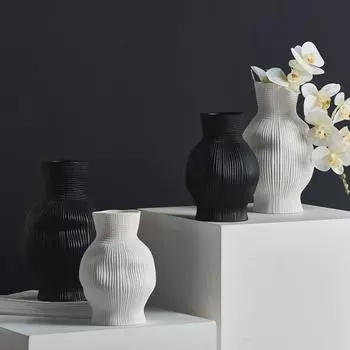 Ceramic Vase Black White Irregular Stripes Flower Vase Flower Arrangement Hydroponics Ceramic Handicraft Ornaments Vases Pots