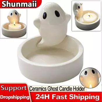 Ceramics Ghost Candle Holder Candle Holder Table Decor Candlestick Holder Halloween Decor Cute Ghost Shape Candle Holder