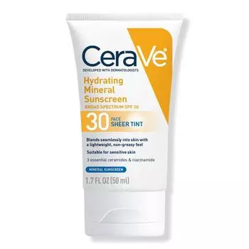 CeraVe Увлажняющий минеральный солнцезащитный лосьон для лица с прозрачным оттенком SPF 30, 1,7 унции
