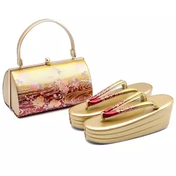 Церемония совершеннолетия Zori Bag Furisode Sandals 3 x [KYOETSU] Комплект, Сумка, Ярусы, Женский (LL, 4-Золото-красный)