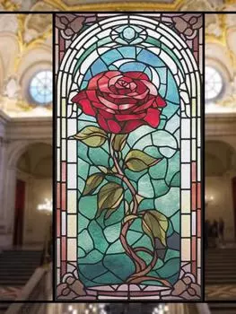 Церковная ретро-пленка для витражного стекла, полупрозрачная матовая наклейка на окно, розовая живопись, художественная пленка для приватности, домашний свадебный фон, декор 30x80cm