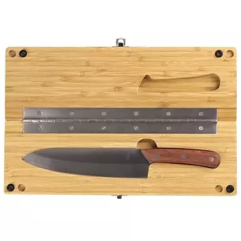 Certified YOSHIKI Bamboo Camping Knife Cutting Board Storage Bag Knife Cutting Board For Outdoor Use Plastic Free [FSC Product] Set, Built-in Knife,