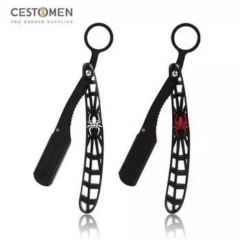 CESTOMEN эргономичный дизайн, классическое кольцо с ручкой-пауком, прямая бритва, парикмахерская бритва, кольцо на палец, бритва для стрижки чёрный/белый