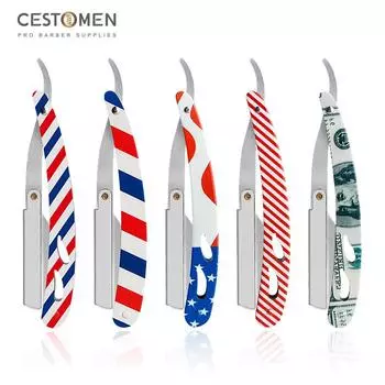 CESTOMEN Barber Классический держатель лезвия для бритья Мужская ручка из нержавеющей стали с прямым краем Держатель для парикмахерской бритвы Складная бритва для бритья Type 1