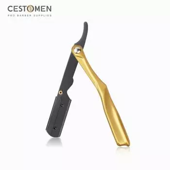 CESTOMEN бритва для лица с прямыми краями для женщин, лезвие из нержавеющей стали, изогнутая ручка из АБС-пластика, золотая безопасная бритва чёрный