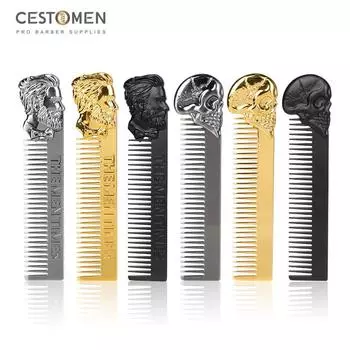 CESTOMEN Череп Стиль Прочный цинковый сплав Уход за усами Расческа для бороды Мужская карманная расческа для волос Джентльмен Парикмахерская Металлическая расческа для укладки
