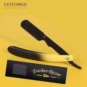 CESTOMEN черный держатель для парикмахерской бритвы из нержавеющей стали, профессиональная ручная бритва с прямыми краями, бритва для бритья бороды, перерезание горла жёлтый