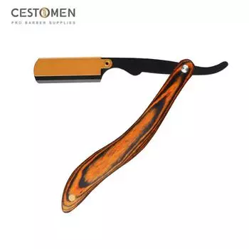 CESTOMEN коричневая старшая деревянная ручка, складная бритва для ухода за бородой, бритва для парикмахерской, сменное лезвие, нож для волос чёрный