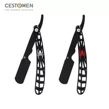 CESTOMEN металлическая ручка-паук, складная парикмахерская бритва, профессиональная бритва из нержавеющей стали с прямыми краями красный