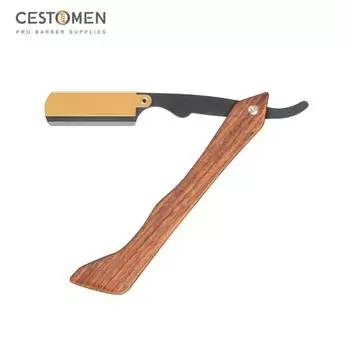 CESTOMEN парикмахерская бритва с деревянной ручкой, держатель для бритвы из нержавеющей стали со сменным лезвием чёрный