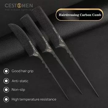 CESTOMEN Парикмахерская карбоновая расческа для стрижки волос Расческа для хвоста Профессиональные парикмахерские аксессуары Салонные инструменты для стрижки для стилиста