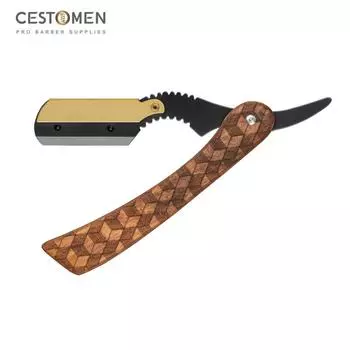 CESTOMEN Складная опасная бритва с деревянной ручкой, безопасная парикмахерская, классический ручной работы, двойной держатель лезвия коричневый