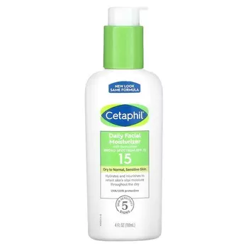 Cetaphil, Ежедневный увлажняющий крем для лица с солнцезащитным фильтром, SPF 15, без отдушек, 4 жидких унции (118 мл)