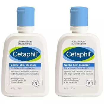 Cetaphil Face Wash Мягкое очищающее средство для сухой, нормальной и чувствительной кожи, 125 мл Увлажняющее средство для умывания с ниацинамидом и витамином B5 (Упаковка из 2 шт.)