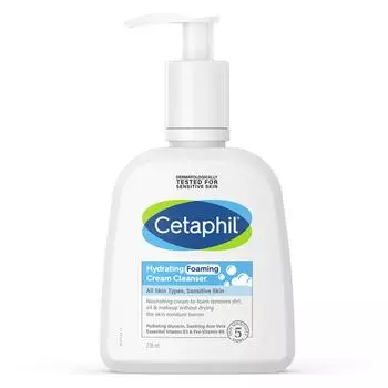 Cetaphil Hydrating Hypoallergenic Slightly Acidic Foaming Cream Cleanser, 236ml, 1 pack
