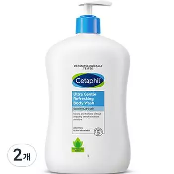 Cetaphil Large Capacity Gentle Body Wash Refreshing Scent, 1L, 2 Pieces